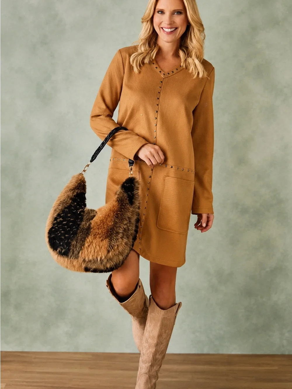 Coco + Carmen Brown and Black Faux Fur Hobo Bag